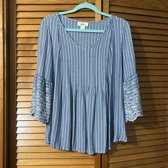 Style & Co. Tops - 🔥 Style & Co. Blue Striped Blouse with Eyelet Sleeves